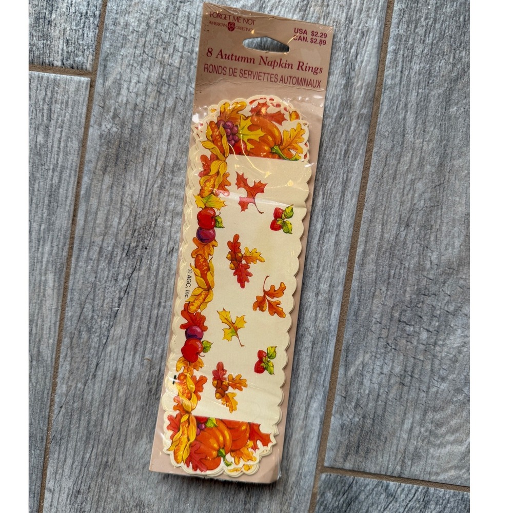American Greetings Autumn Napkin Rings Paper Fall Harvest‎ 8 ct New Thanksgiving